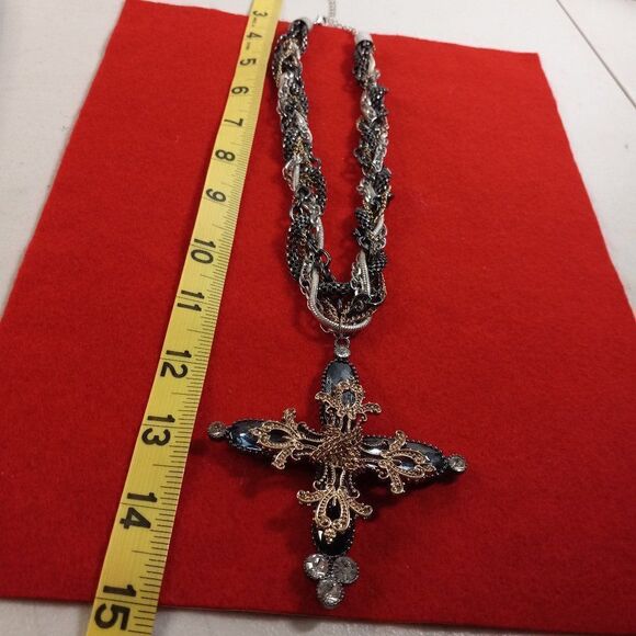 Erica Lyons Statement Multi-strand and Metals Large Black Cross Necklace - Picture 4 of 5
